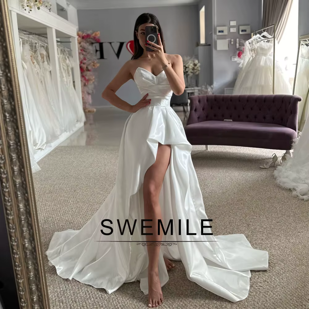 Robes de mariée modernes asymétriques SWEMILE pour femme, style cœur, sans manches, plissées, robes 
