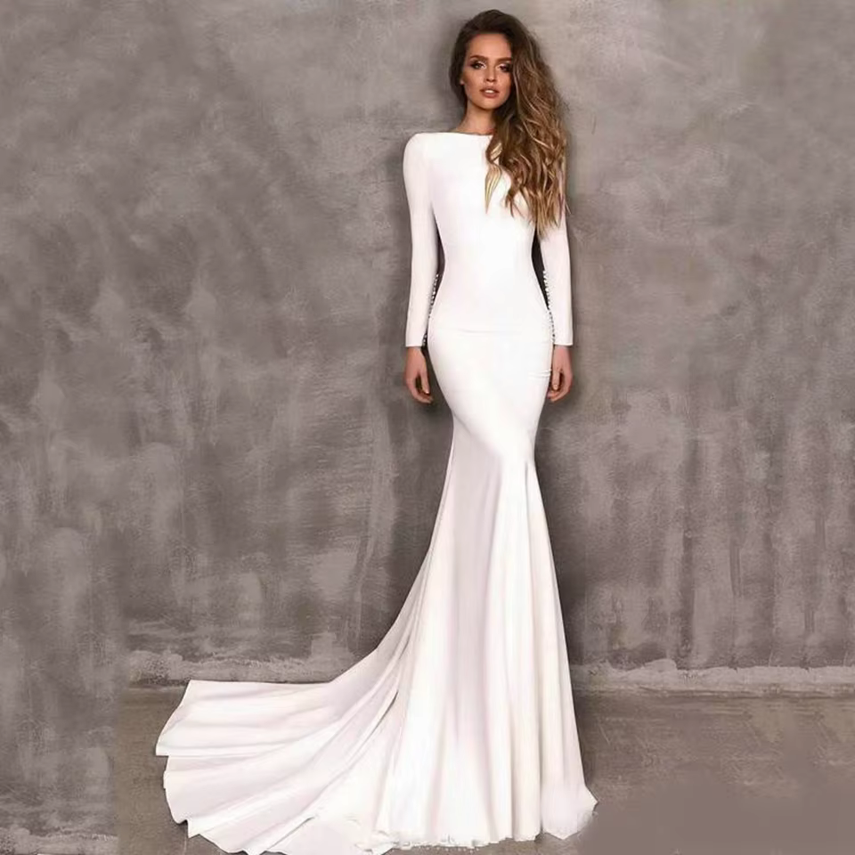 Robes de mariée sirène personnalisées 2026, manches longues, élégantes, style bohème, simples, en sa