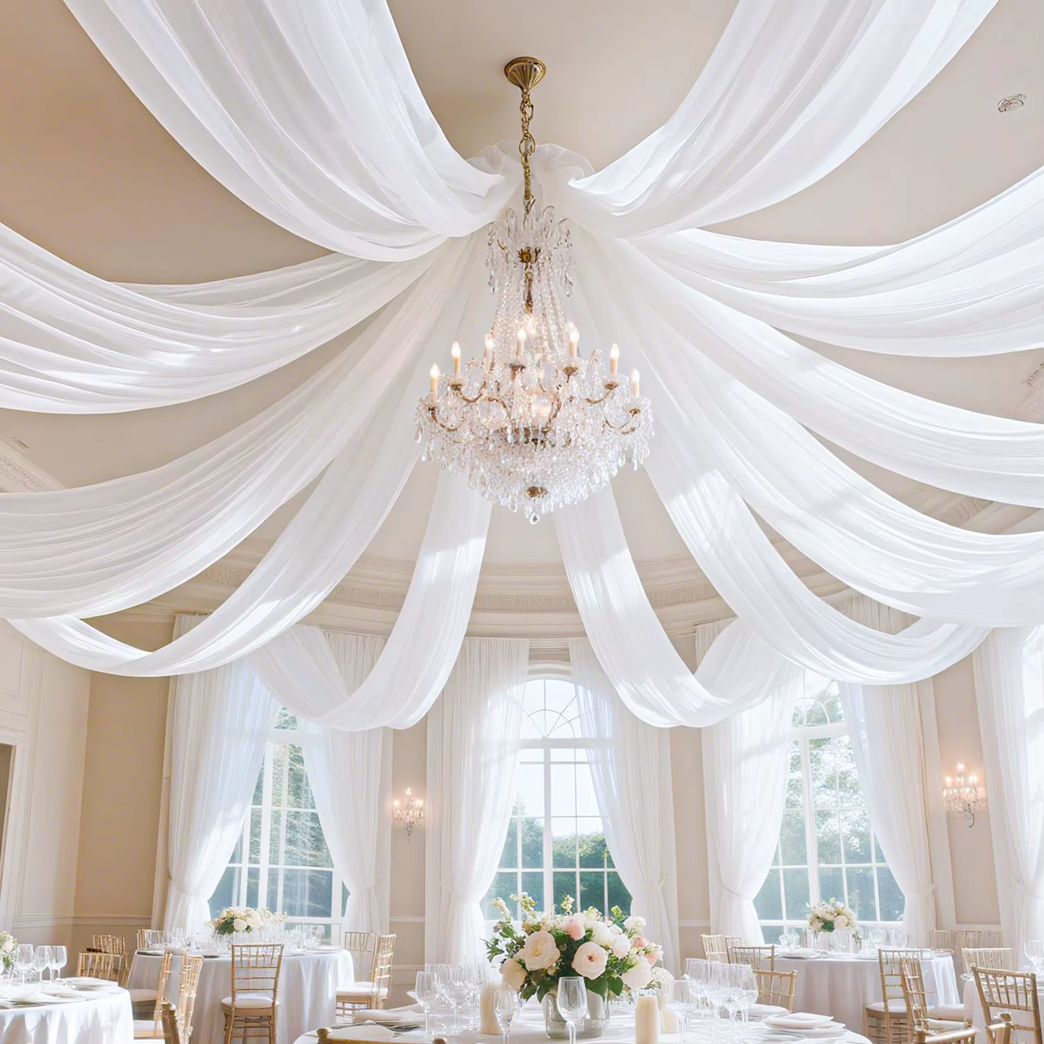Voilages de plafond pour mariage en tissu mousseline, rideaux de drapage pour arche, draperies pour 