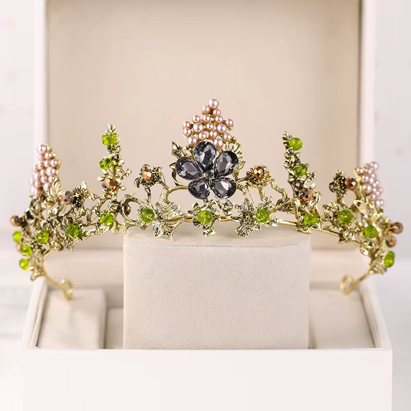 Couronne de mariage en cristal de fleur de perle d'or, diadèmes et couronnes de mariée, diadème de r