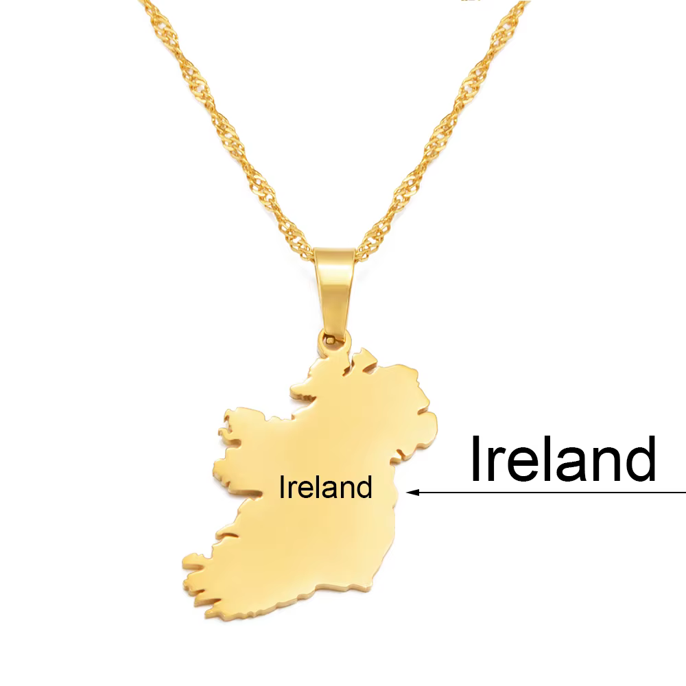 Colliers avec pendentif carte de l'Irlande Anniyo, bijoux Éirinn pour femmes # 350901B