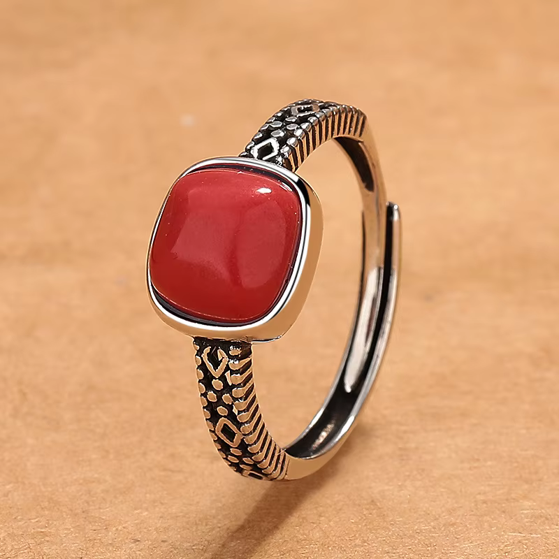 Bague en argent Sterling 925 avec pierres précieuses rouges, fleurs réglables, simplicité, mode exqu