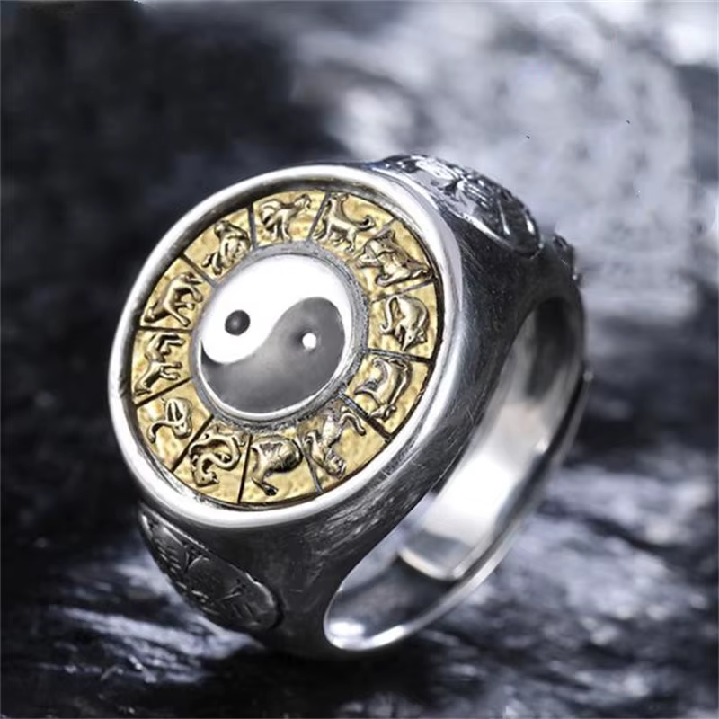 Bague du zodiaque Qiankun pour homme, bijoux Vintage de qualité supérieure, ajustable, ajustable