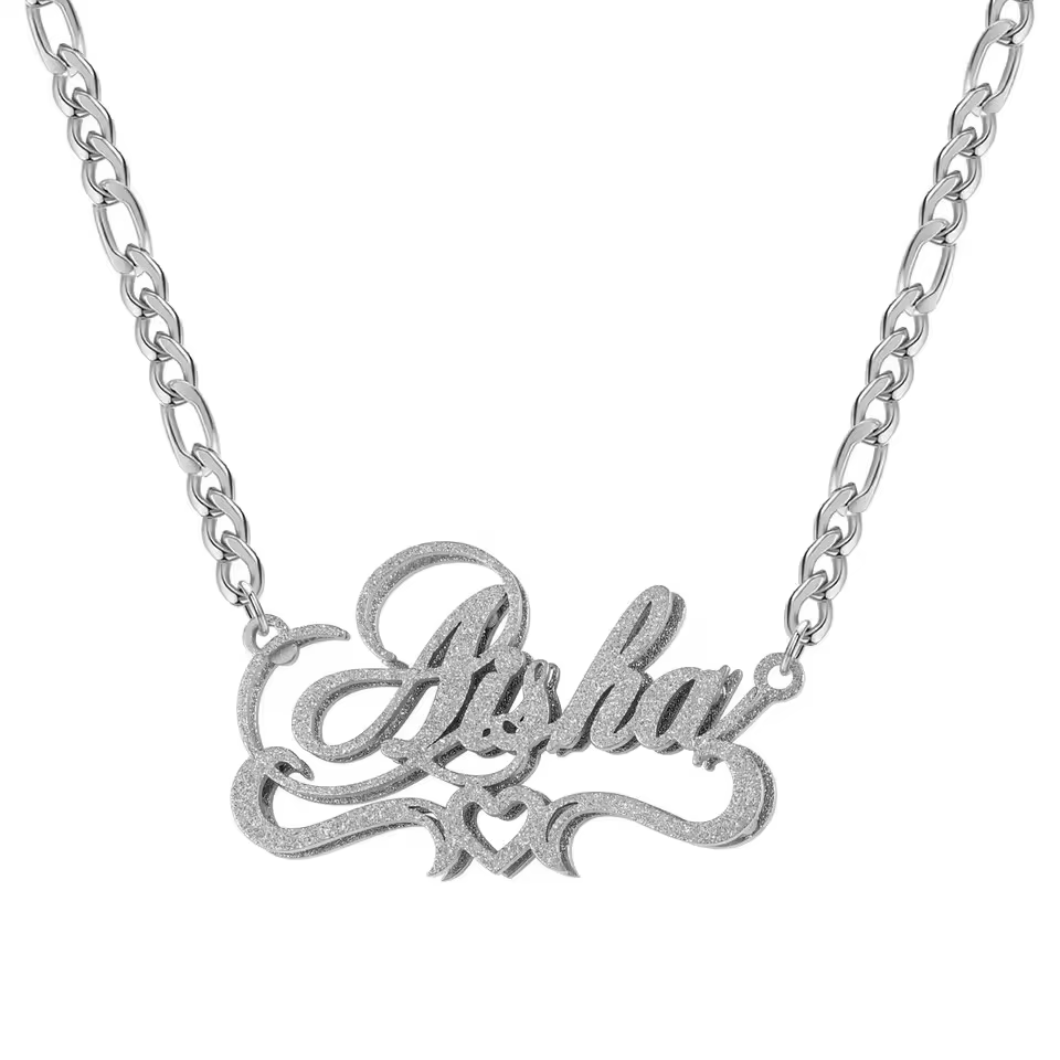 Bijoux plaqués or 18 carats, cadeau pour femme, collier avec amour, Double couche, nom pressé au sab