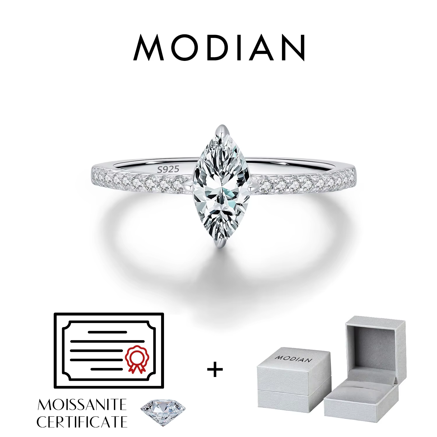 MODIAN 0.5Ct losange Moissanite bague 925 en argent Sterling scintillant laboratoire créé diamant an