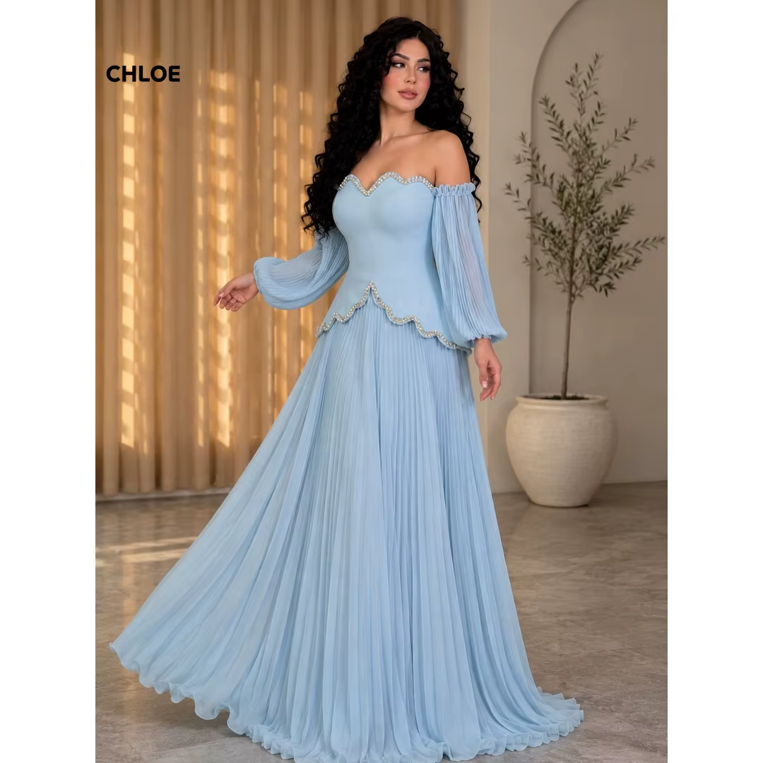Robes de soirée bleues pour femme, à manches courtes, pour une soirée élégante, coupe trapèze, robes