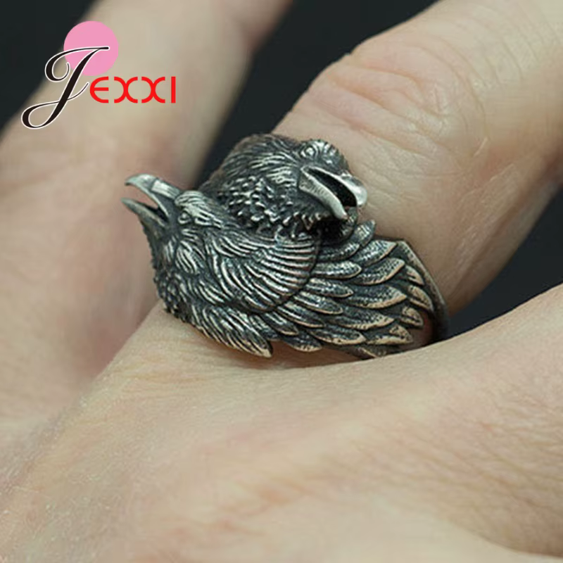 Deux bagues en argent tibétain pour hommes, corbeaux entrelacés, mythologie nordique, bijoux de fête
