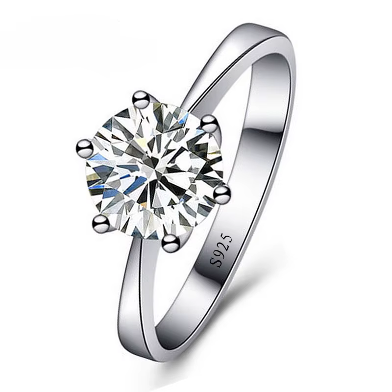 Bagues en argent Sterling 925 brillantes, 6 griffes rondes en Zircon cubique pour femmes et filles, 
