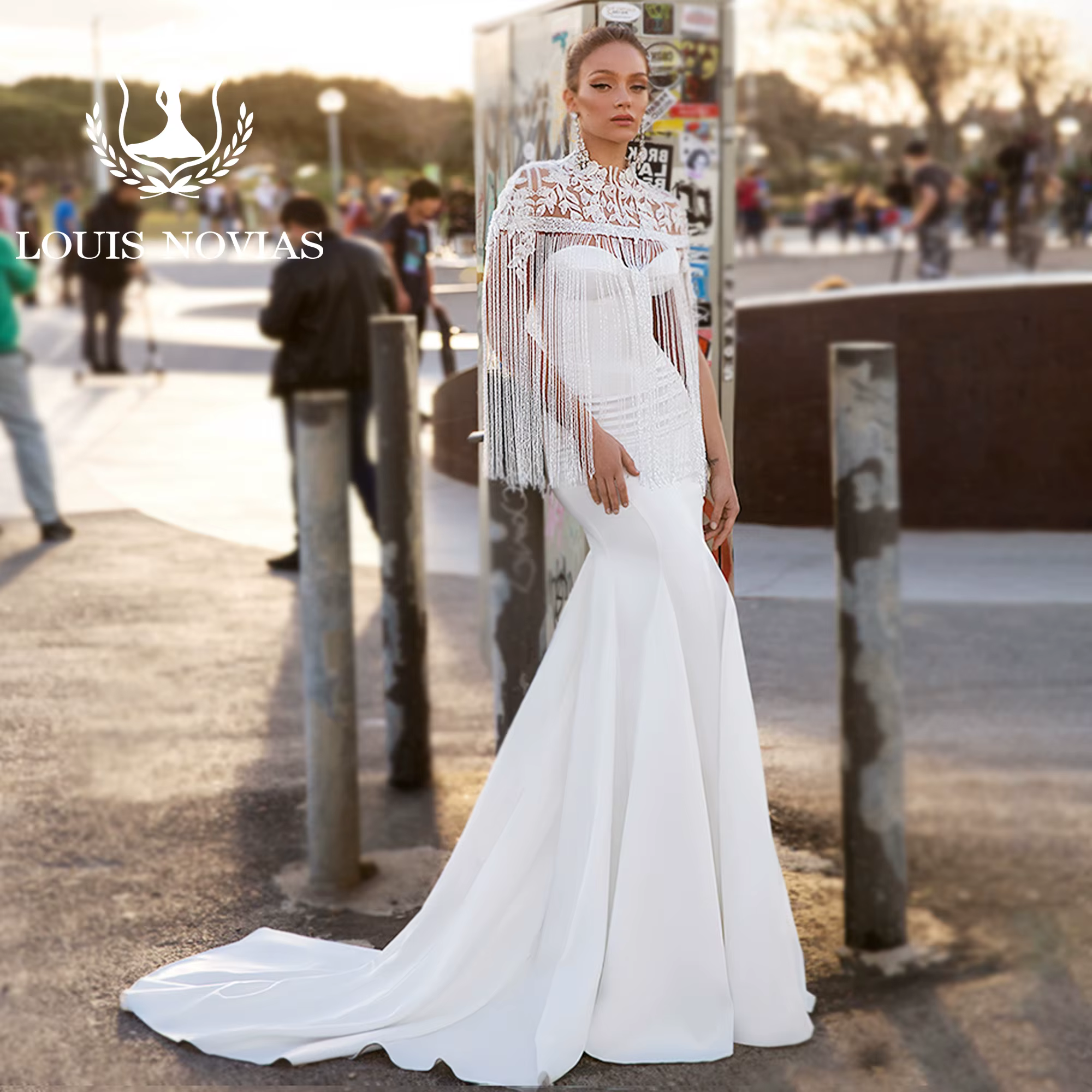 Modis-Robe de Mariée Sirène en Satin pour Femme, Tenue Éducative Exquise, Gaine à Perles