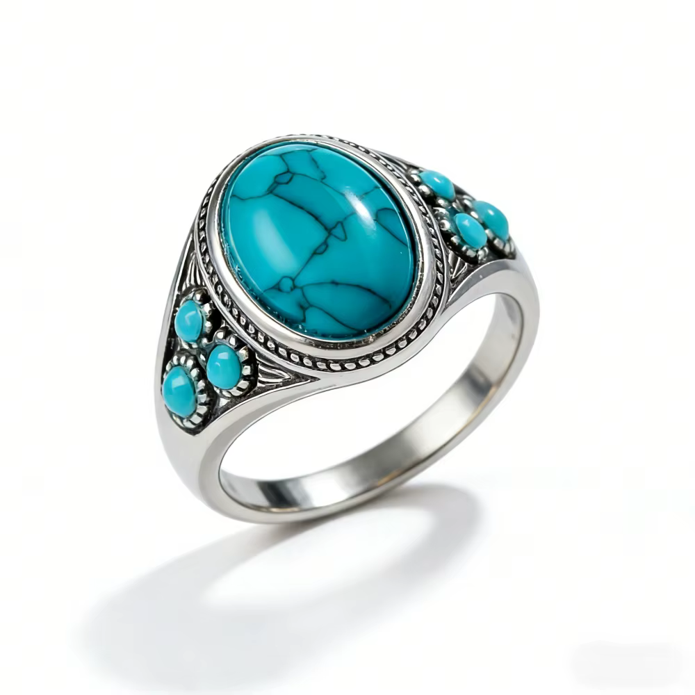 Bague tendance Instagram turquoise, design bohème original, bague statement, bague de couple pour pe