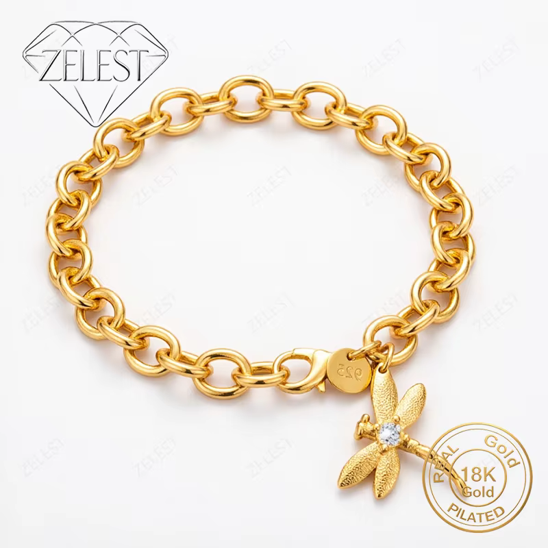 Bracelet en argent sterling 925 plaqué or 18 carats, 8 pouces, exquis, avec zircone en forme de libe