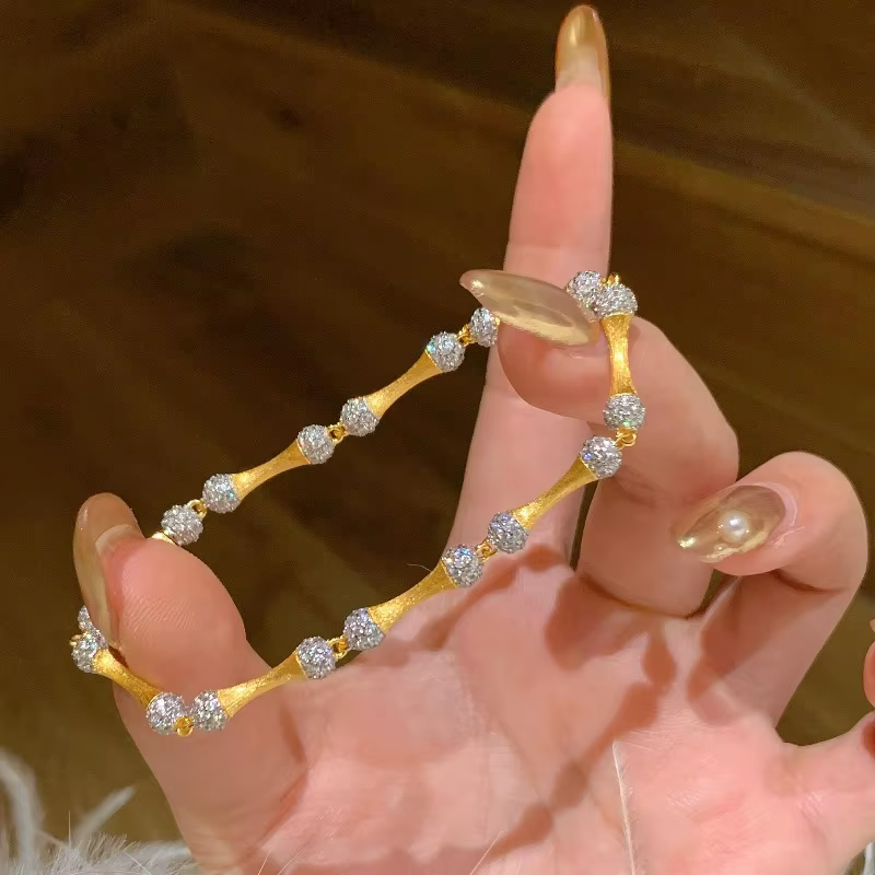 Bracelets de luxe légers en bambou brossé pour femmes, style chinois rétro, cloutés de diamants, exq