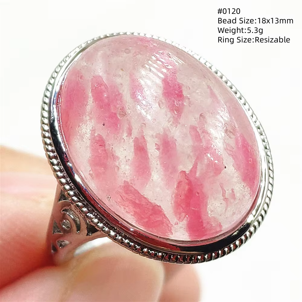 Bague réglable en rhodonite naturelle rouge pour femme, rhodonite rose clair 16x12mm, amour, argent 