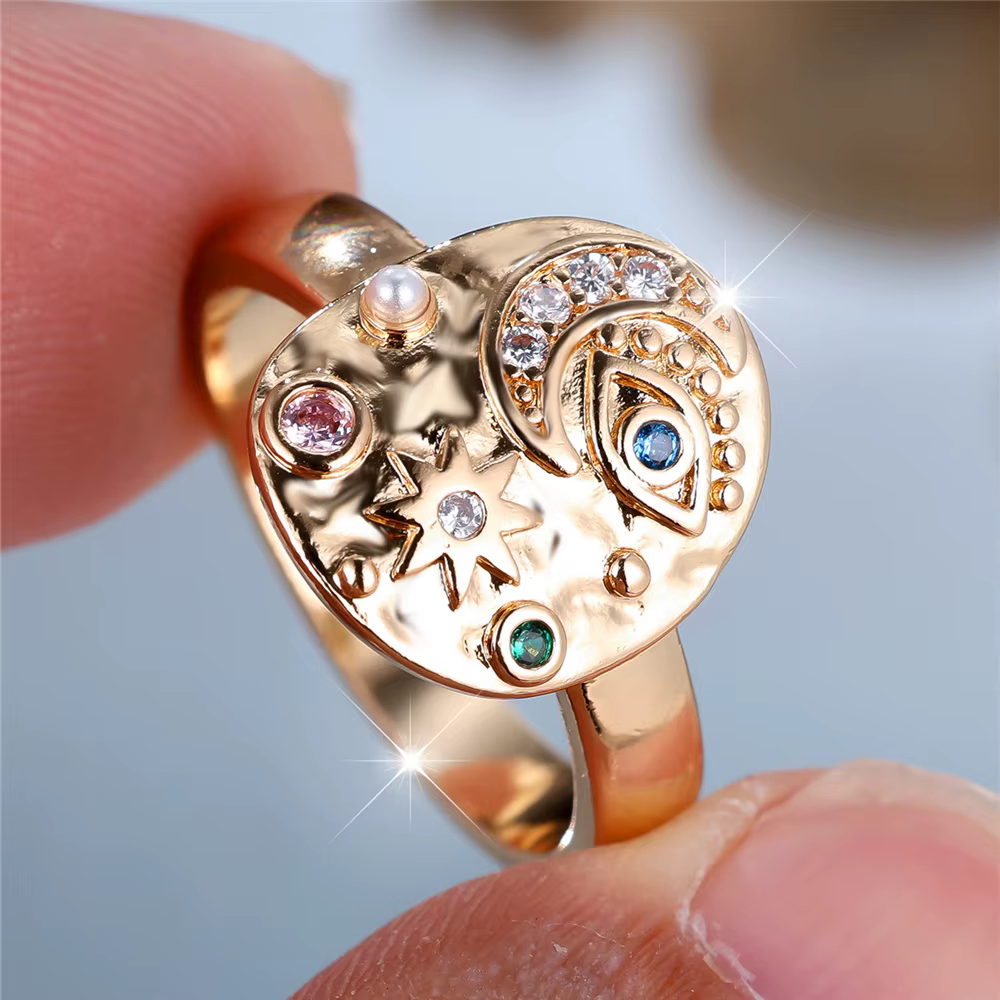 Bague de fiançailles naren or jaune pour femme, bijoux de mariage, document vintage, breloque arc-en