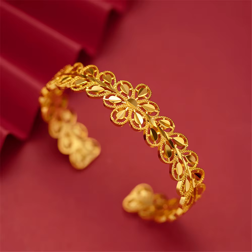 Bracelets plaqués or 24K pour femmes, Bracelet ouvert et Bracelet Pulseira Femme, Bijoux de mariée, 