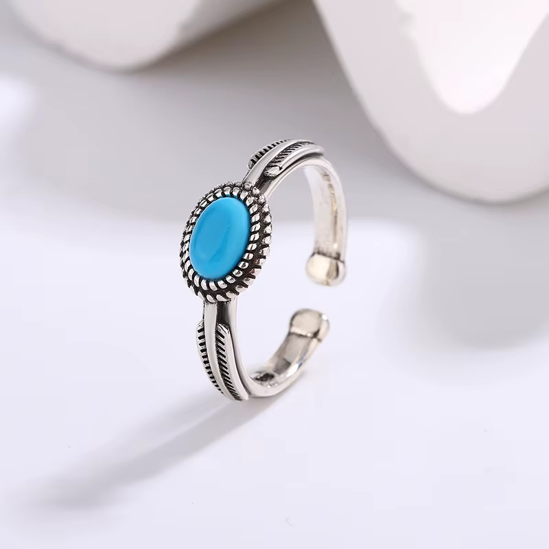 Bagues réglables en argent Sterling 925 pour femmes, ellipse Turquoise, fiançailles, mariage, bijoux
