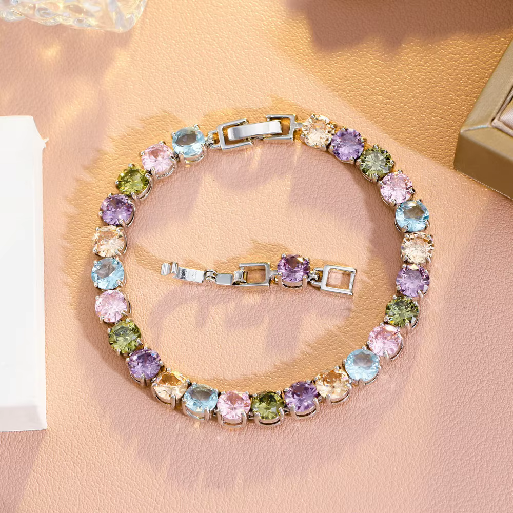 Pera – Bracelets en cristal CZ rond arc-en-ciel pour femmes, chaîne de tennis plaquée argent, bijoux