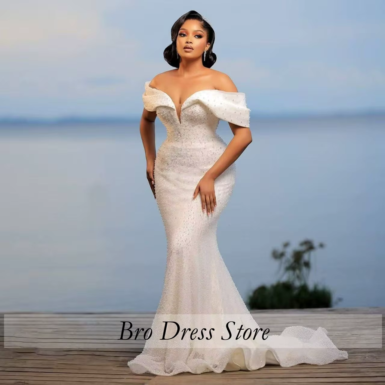 Robes de mariée personnalisées exquises pour filles, blanches, élégantes, style sirène, épaules dénu
