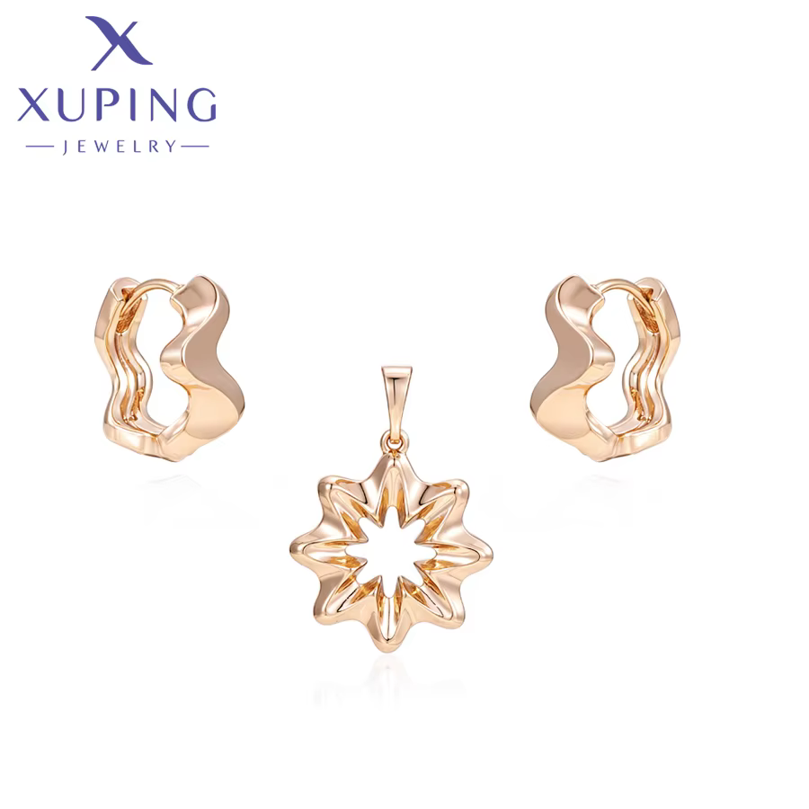 Bijoux Xuping, nouveau collier pendentif simple couleur or, boucles d'oreilles pour femmes, ensemble