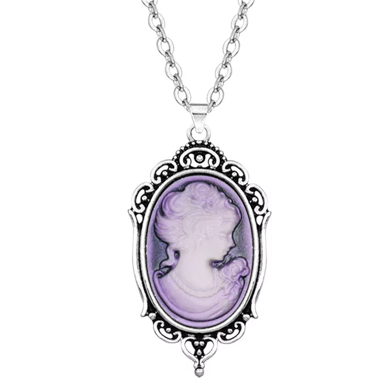 Collier avec pendentif camée ovale pour femmes, Look Vintage, reine, plaqué argent Antique, Victoria