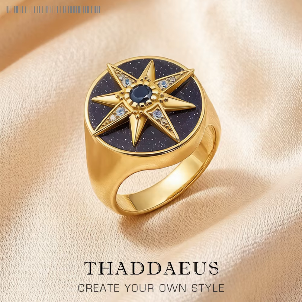 Bague étoile de royauté dorée avec pierres, bijoux fins européens pour femmes, cadeau porte-bonheur 