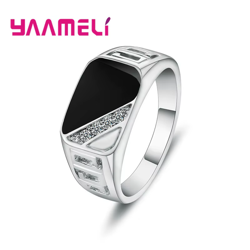 Bague à large bande en argent regardé 925 pour homme, biscuits blanc et noir, déclaration carrée, bi