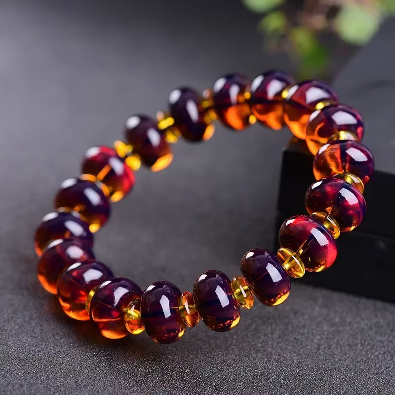 Bracelet violet avec certificat baltique ambre, pierre originale, perles d'ambre, pour hommes et fem