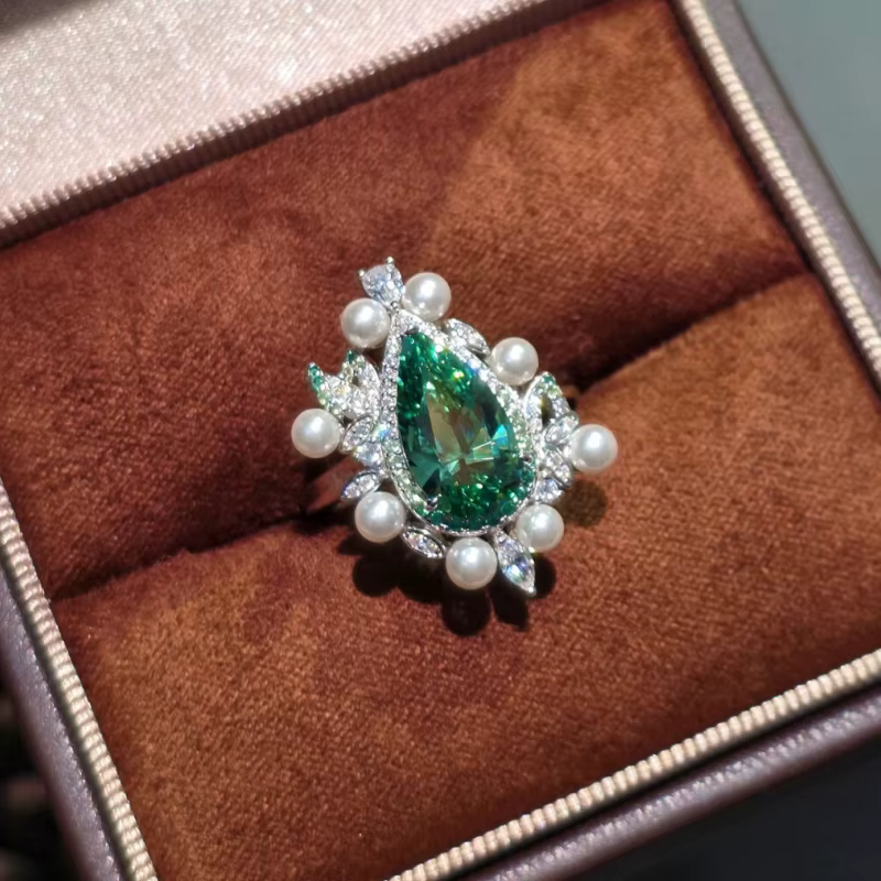 Bague Bellux Nouveau Design pour femme, aquamarine, perles blanches, argent 925, zircon synthétique,