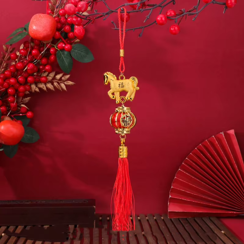 Pendentif lanterne du zodiaque festif 2026 du cheval, nouvel an chinois, or rouge, décoration porte-