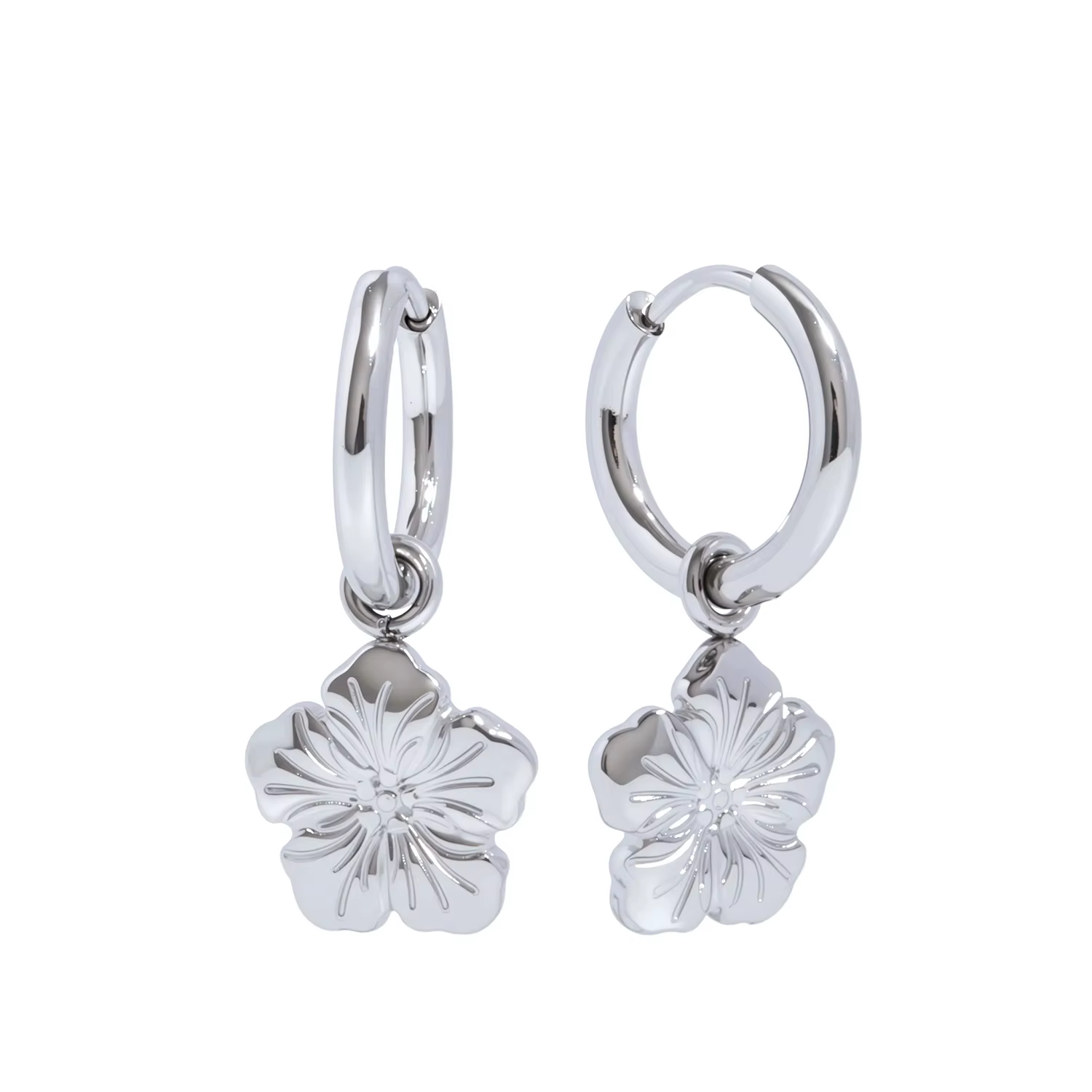 Boucles d'oreilles pendantes en forme de fleur de prunier pour femme – Acier inoxydable plaqué or 18
