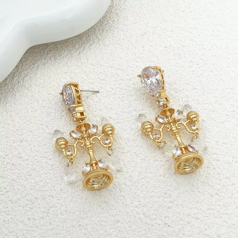 Boucles d'oreilles Vintage en or 14 carats, cristal blanc rempli, goutte d'eau, Style cour victorien