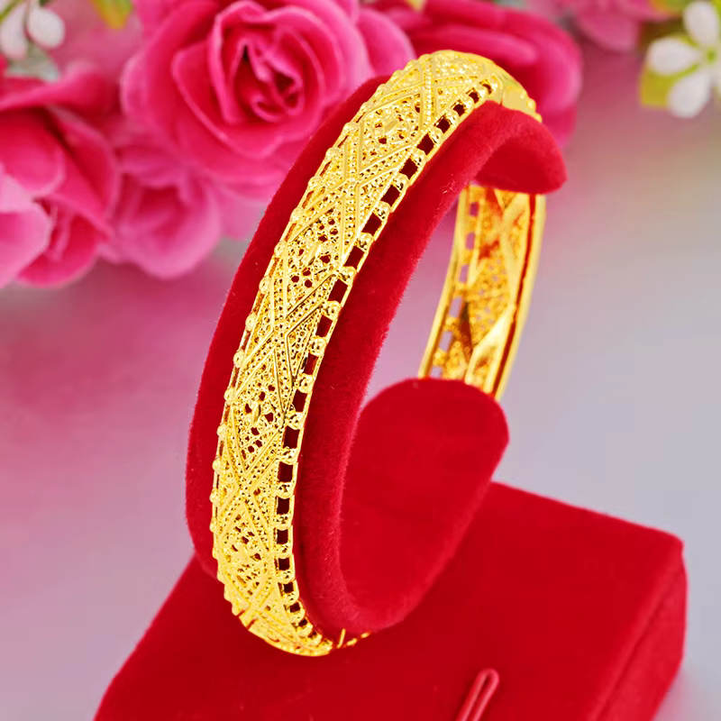 Bracelet creux couleur or véritable 24 carats pour femmes, fixation de couleur, Style bohème, chaîne