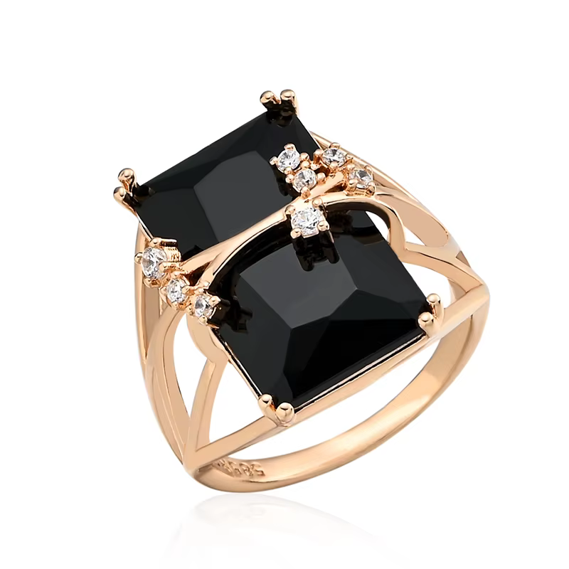 Wbmqda – bagues en pierre carrée noire pour femmes, couleur or Rose 585, haute qualité, accessoires 