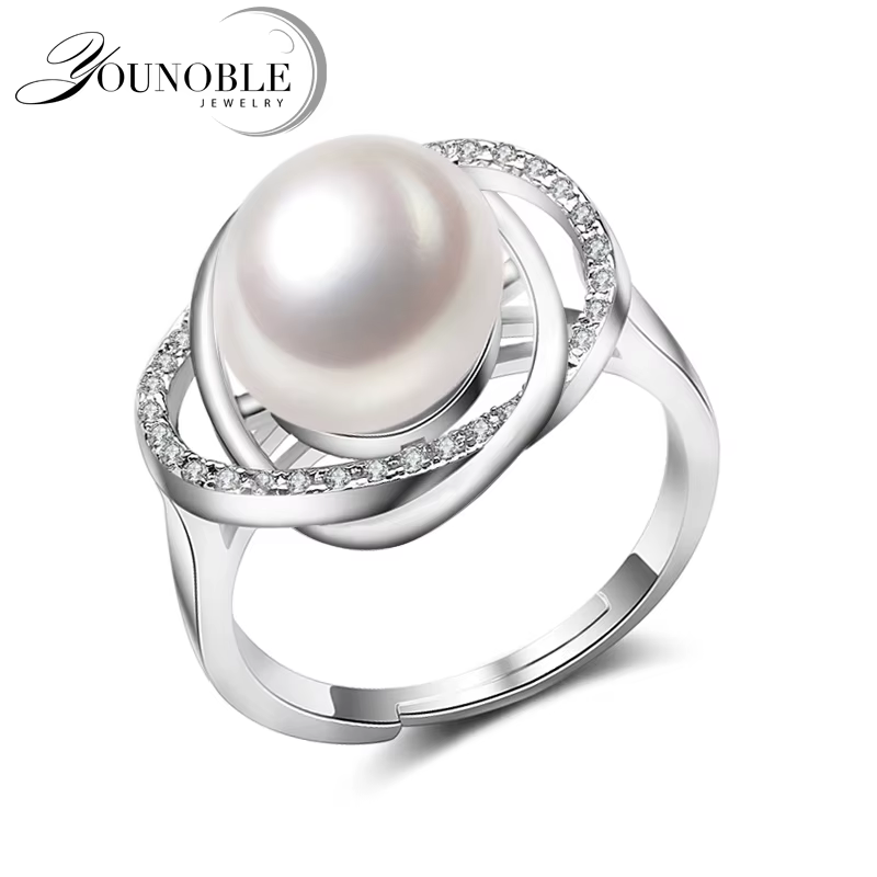 Véritable bague d'eau douce avec vraie perle femme, blanc noir naturel 925 bagues en argent Sterling