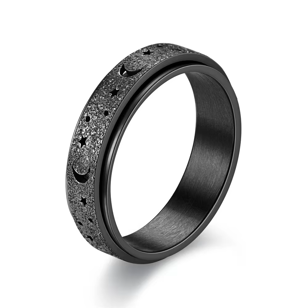 Anneaux rotatifs en acier inoxydable pour femmes et hommes, conception rotative, conception de lune 