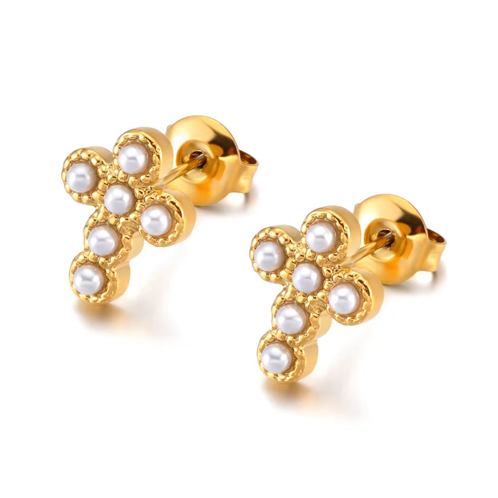 JeeMango – boucles d'oreilles Vintage en perles délicates et zircone cubique, breloque croix classiq