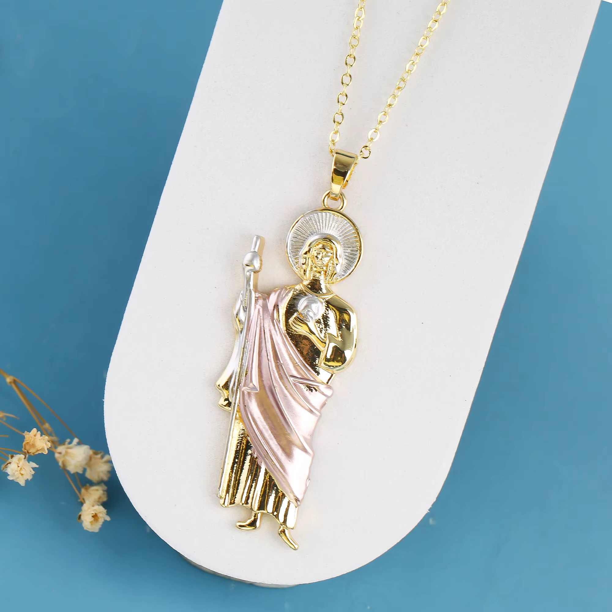 Ensemble de bijoux en plaqué or 18 carats pour femmes, collier et boucles d'oreilles Saint-Jude, fig