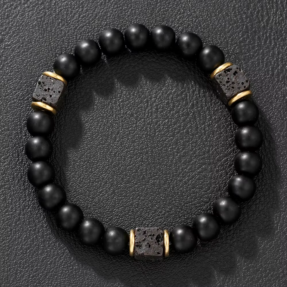 Mode personnalité géométrie carré pierre volcanique perle obsidienne perle énergie Bracelets pour ho