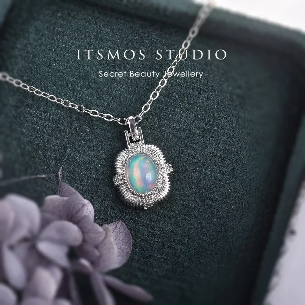 ITSMOS-Collier avec pendentif naren opale pour femme et fille, bijou rectangulaire en pierres précie