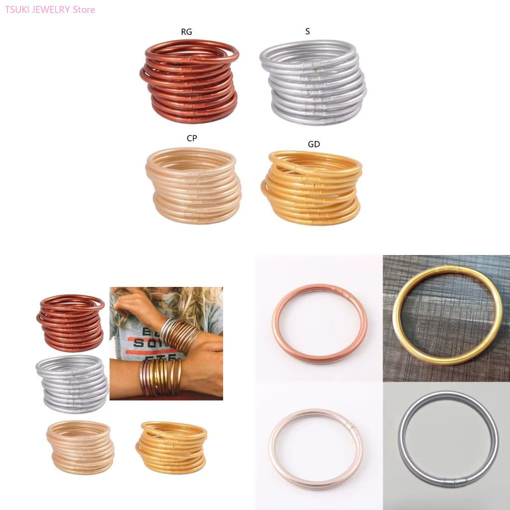 62KE – Bracelet gelée en plastique rempli feuille d'or clair, en Silicone empilé, Bracelet fête