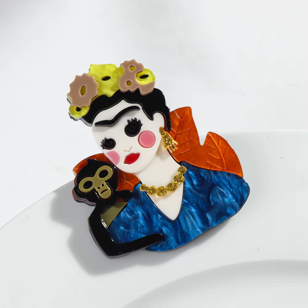 Broches de célébrité de fleur rose acrylique pour les femmes, épinglettes mignonnes de figure d'arti