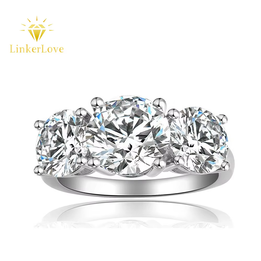 Bague de fiançailles LinkerLove en argent S925 avec 3 pierres en moissanite pour femme, pierre princ