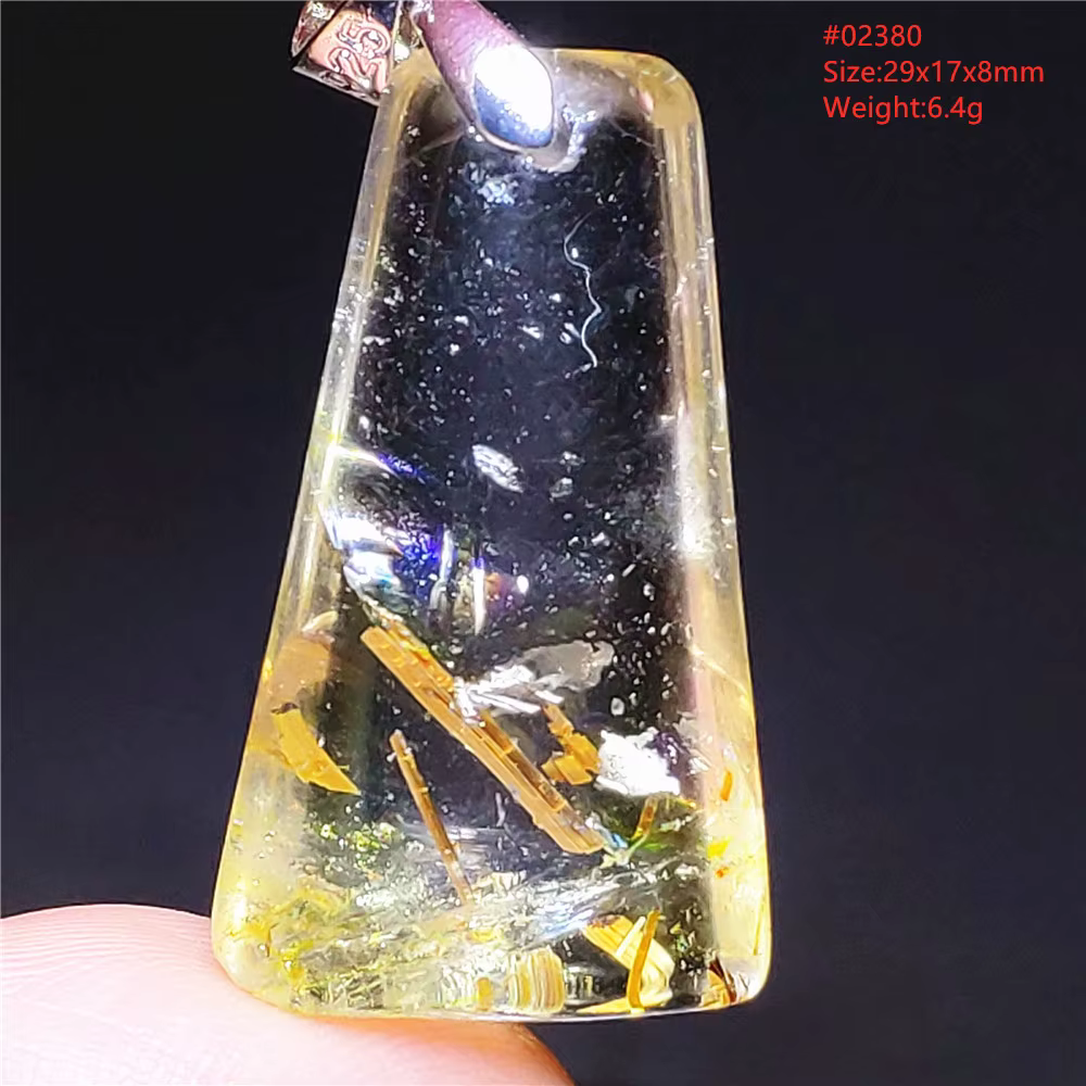 Collier en Quartz rutilé pour hommes et femmes, bijou en or naturel véritable, pendentif goutte d'ea