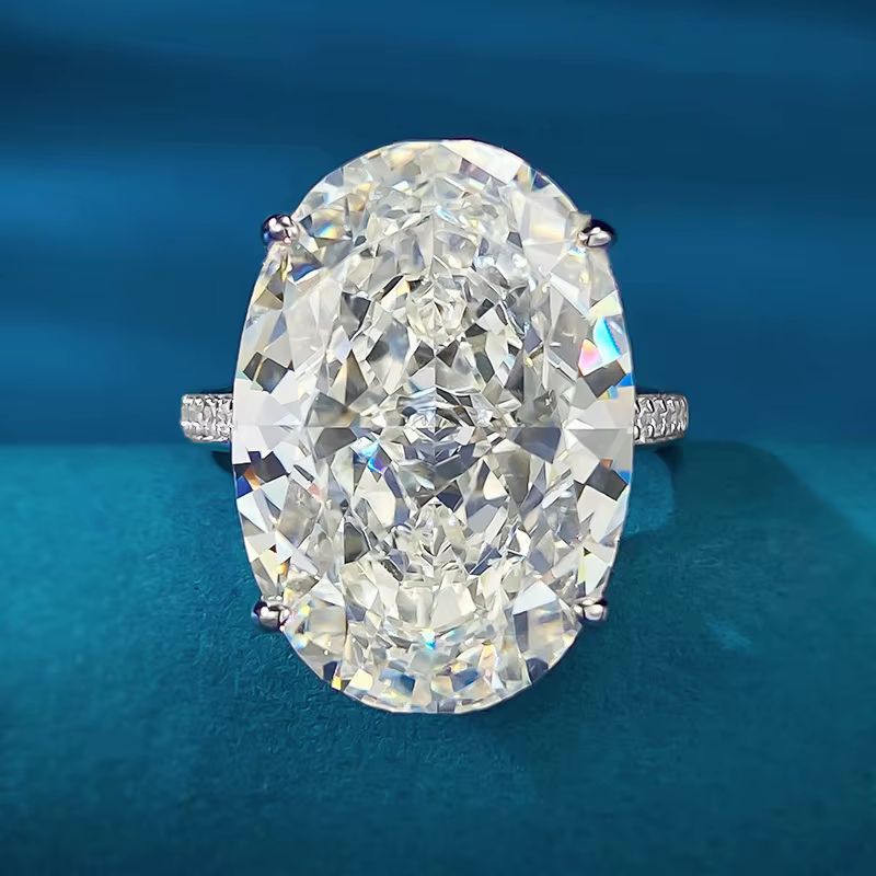 Bague en diamant Moissanite de laboratoire 15ct, coupe ovale faite à la main, en argent Sterling 100