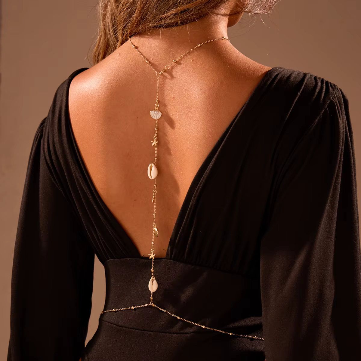 Chaîne de corps et collier de dos audacieux pour femme, avec pendentifs coquillage et étoile de mer,