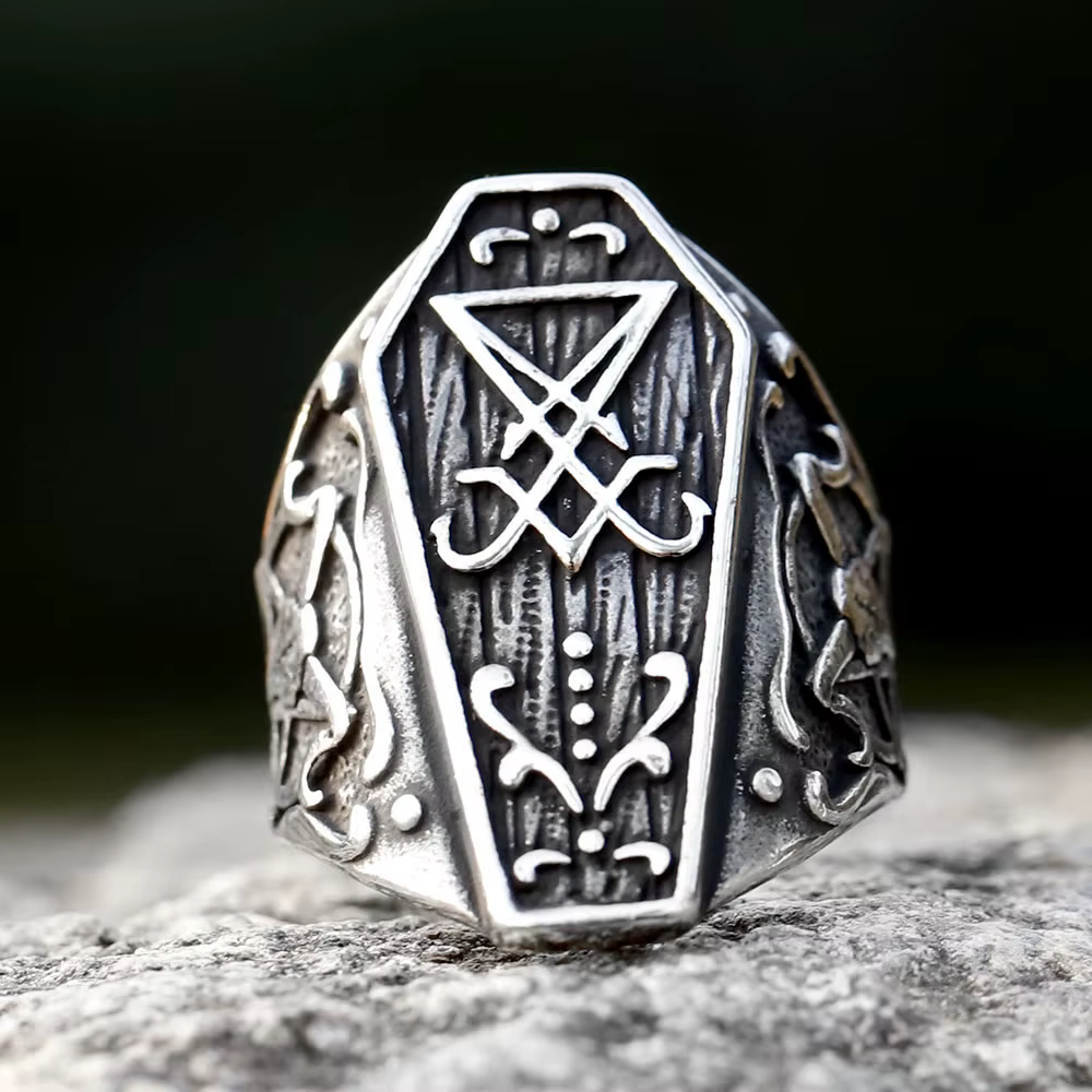 Bague vintage avec signet Lucifer Satan pour homme, amulette de style gothique, sorcellerie Wicca, b