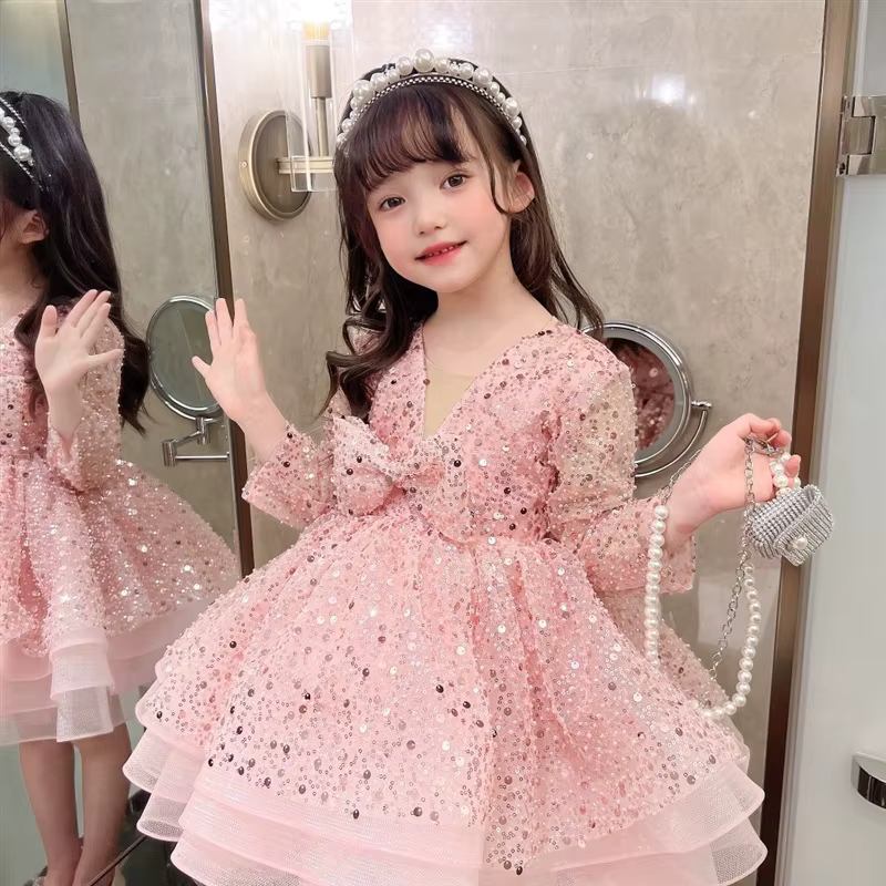 Robe de mariage à paillettes pour filles, tenue de fête d'anniversaire, à fleurs, tenue de mariage, 