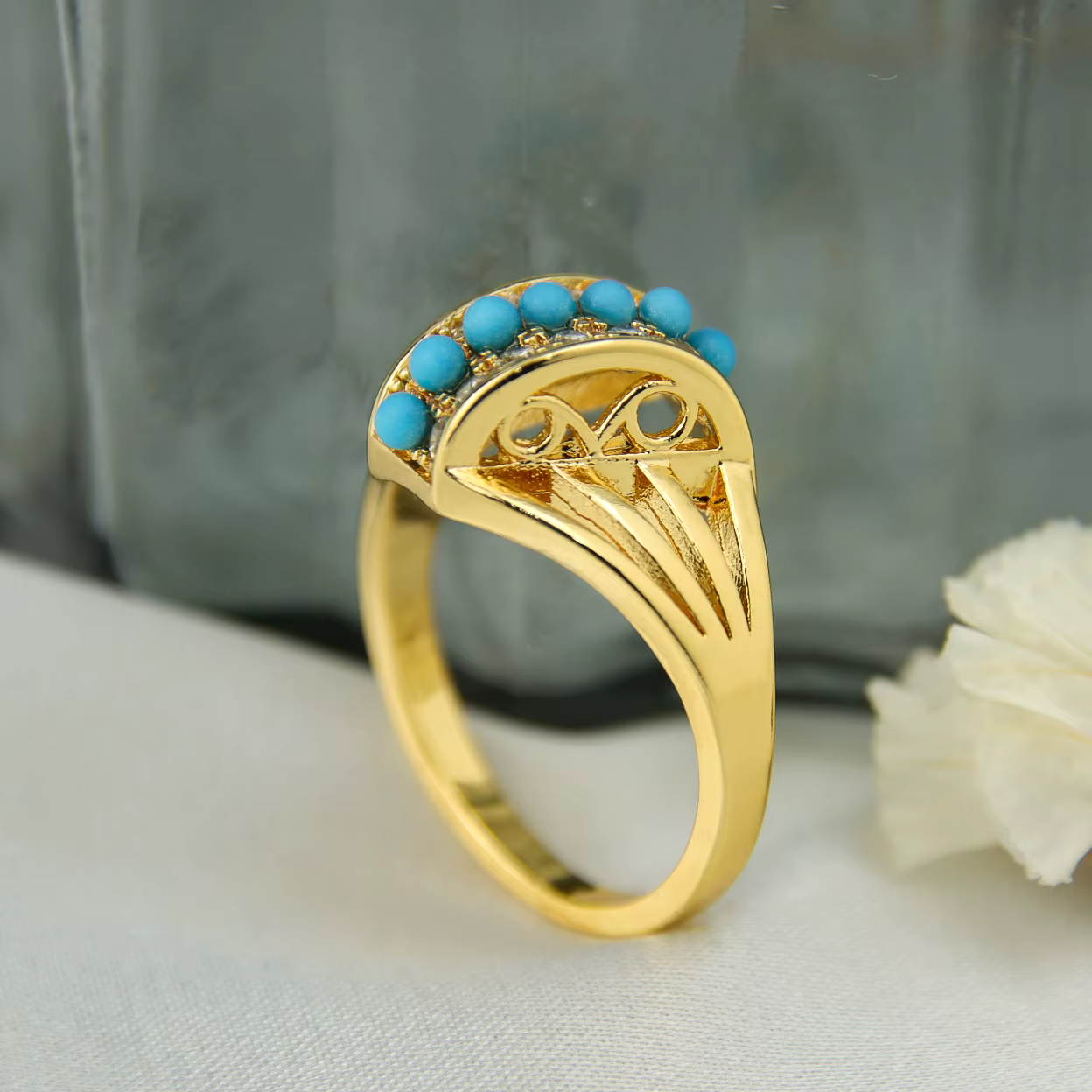 Bagues en or turquoise plaqué or 18 carats pour femmes, mode brésilienne, bijoux élégants italiens, 