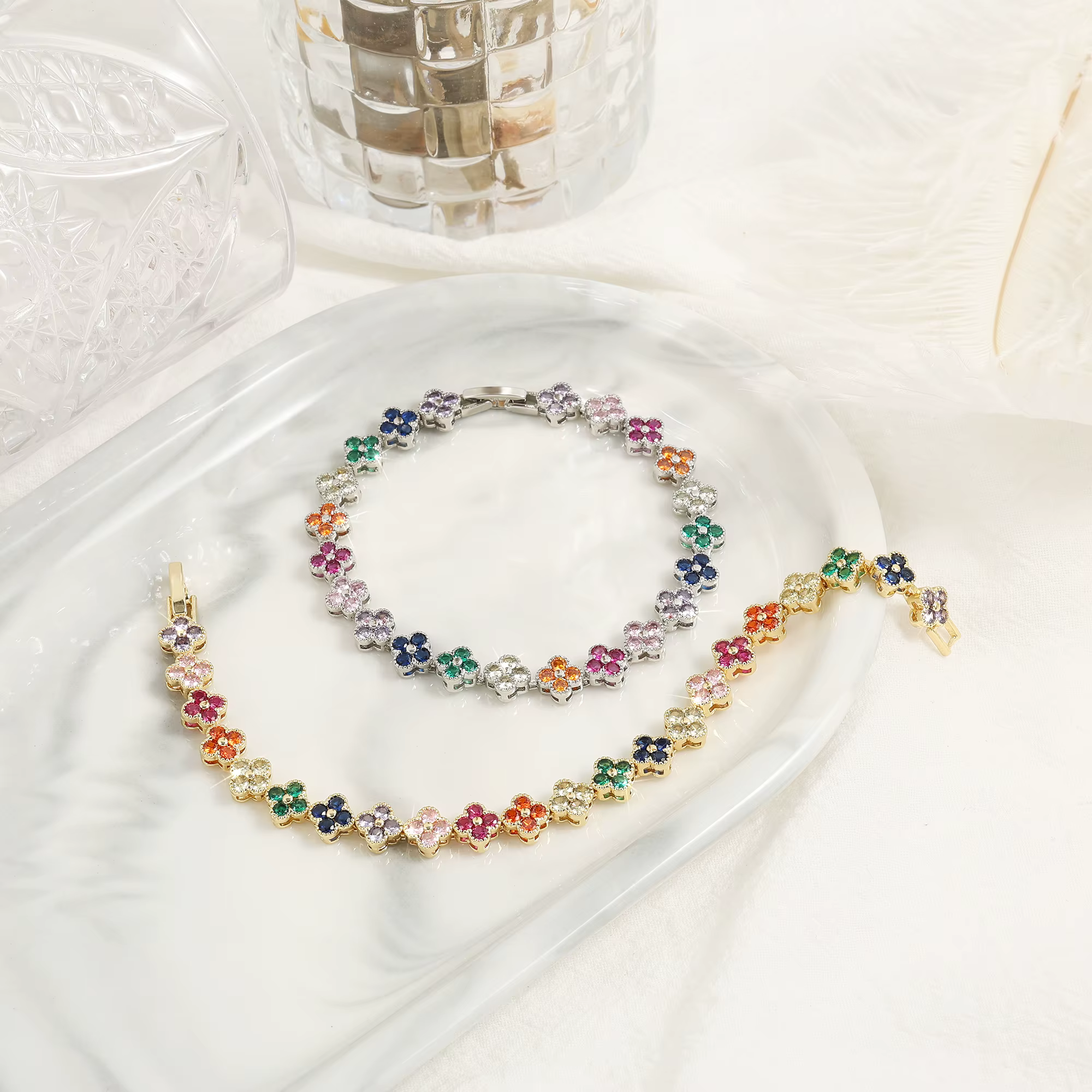 ZAKOL – bracelets coréens à fleurs en Zircon coloré aléatoire pour femmes, bijoux Dopamine pour fill
