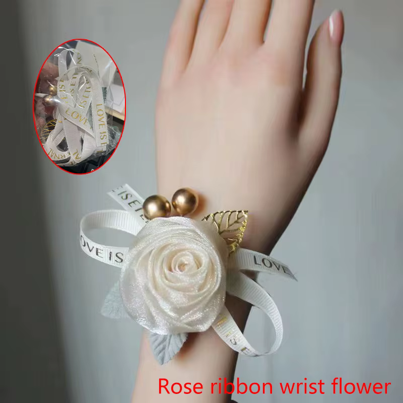 Beau bracelet de demoiselle d'honneur exquis, bracelet rose romantique, petit ruban frais, accessoir